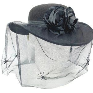Women Hat Steampunk Black W/ Veil Flowers Spiders Light and Comfortable